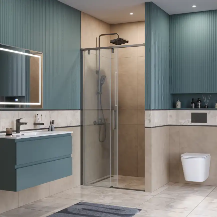 Душевая дверь BelBagno SOFT_CLOSE-1-BF-1-100-C-GM стекло прозрачное, профиль Оружейная сталь фото 8