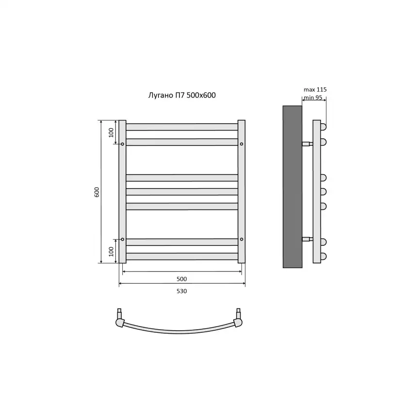 Полотенцесушитель водяной Aquatek Лугано 50х60 AQ DOC0760CH П7 нижнее подключение 1/2 фото 6