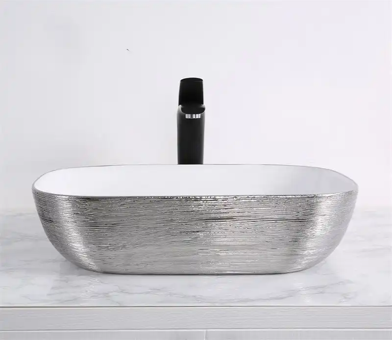 Раковина накладная CeramaLux 460х330х130 D1333H131, цвет Белый / Серый фото 3