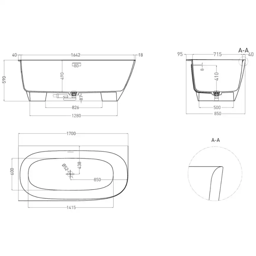 Ванна Salini SOFIA WALL 180х85 102513G из материала S-Sense, Белая глянцевая фото 5