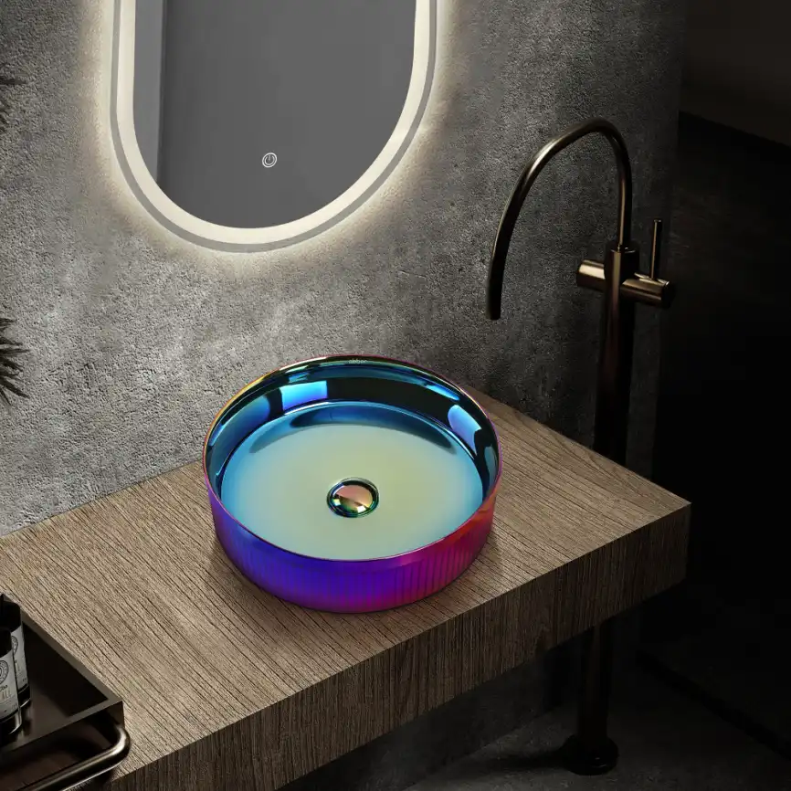 Раковина накладная ABBER BEQUEM 41,5х41,5х12 AC2114Regen, круглая, хамелеон фото 4