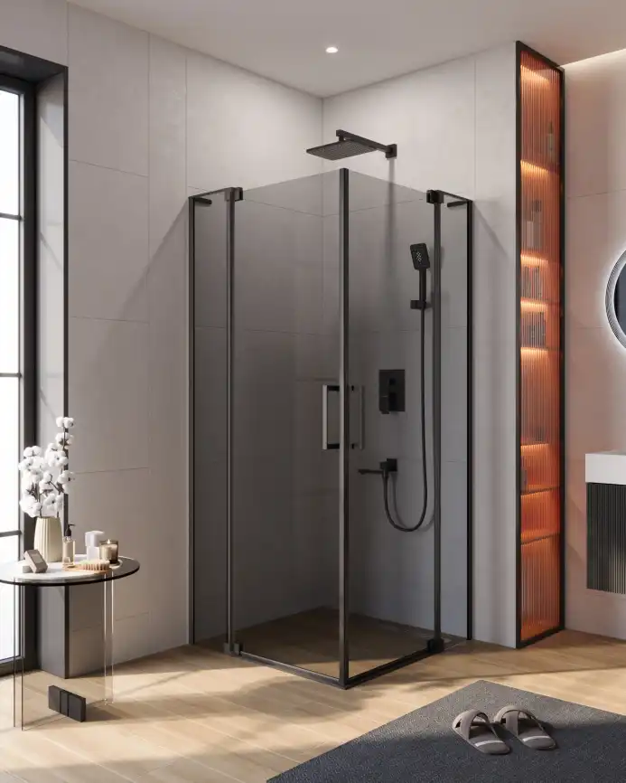 Душевой уголок CEZARES SLIDER-A-2-80/90-GRIGIO-NERO стекло Тонированное (графит), профиль Черный фото 1