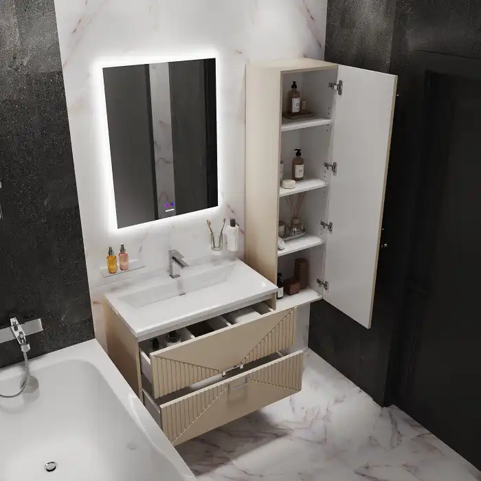 Шкаф-пенал для ванной Grossman Луксор 35 подвесной, бежевый матовый (303551) фото 1