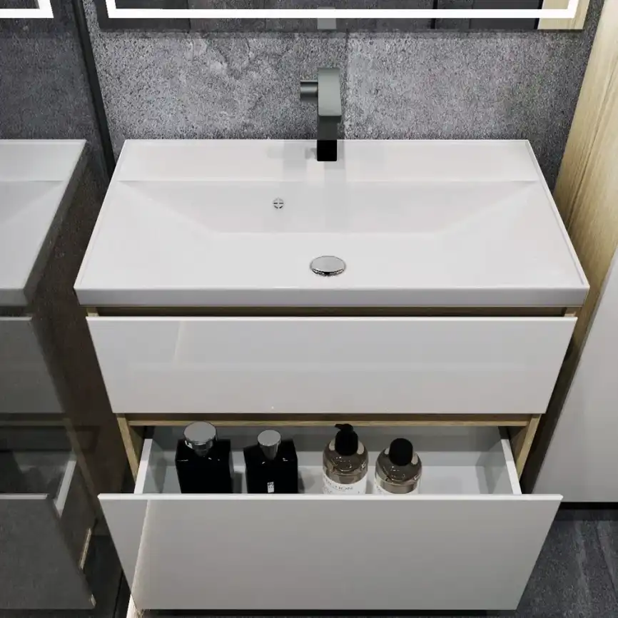 Тумба с раковиной FAURAplus Аврора 70-2, напольная (Раковина Classica 70) Фасад Белый фото 5