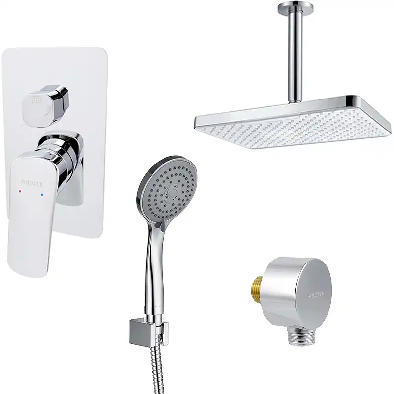 Душевая система Aquatek Вега AQ1073CR для душа без излива, встраиваемая с верхним душем, Хром фото 1