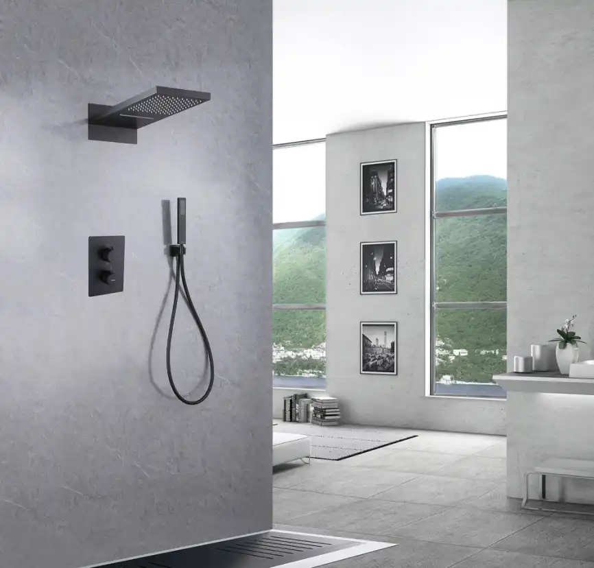 Душевая система ABBER Weiss Insel AF8052B скрытого монтажа без излива, термостат, черная матовая фото 2