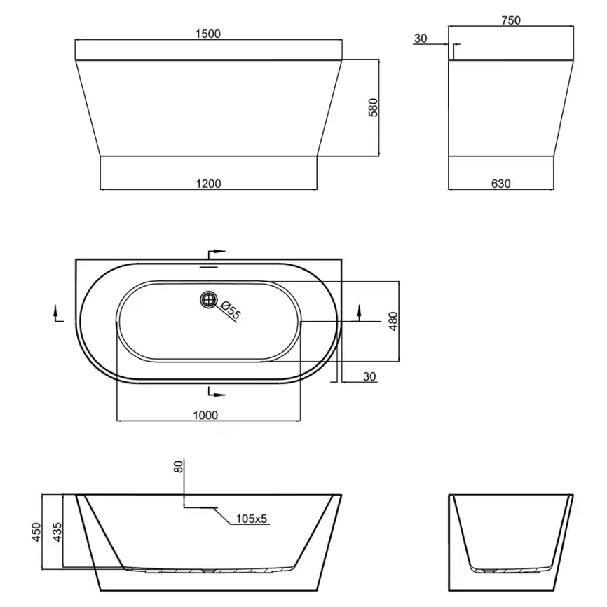 Акриловая ванна AVS Фрея 150х75 822-0014-WG, белая фото 6