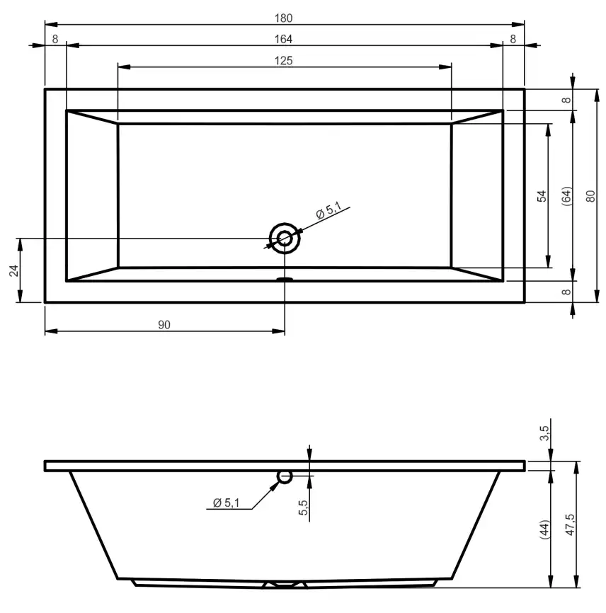 Акриловая ванна RIHO LUSSO 180х80 прямоугольная B036001005 фото 6