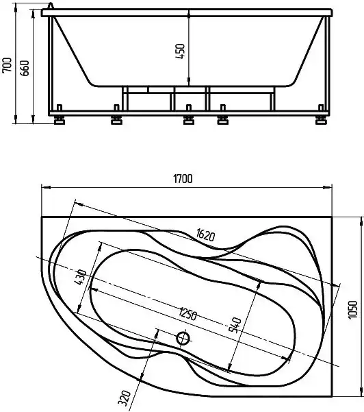 Акриловая ванна Aquatek Вега VEG170-0000083 170x105 правая, с фронтальным экраном фото 5