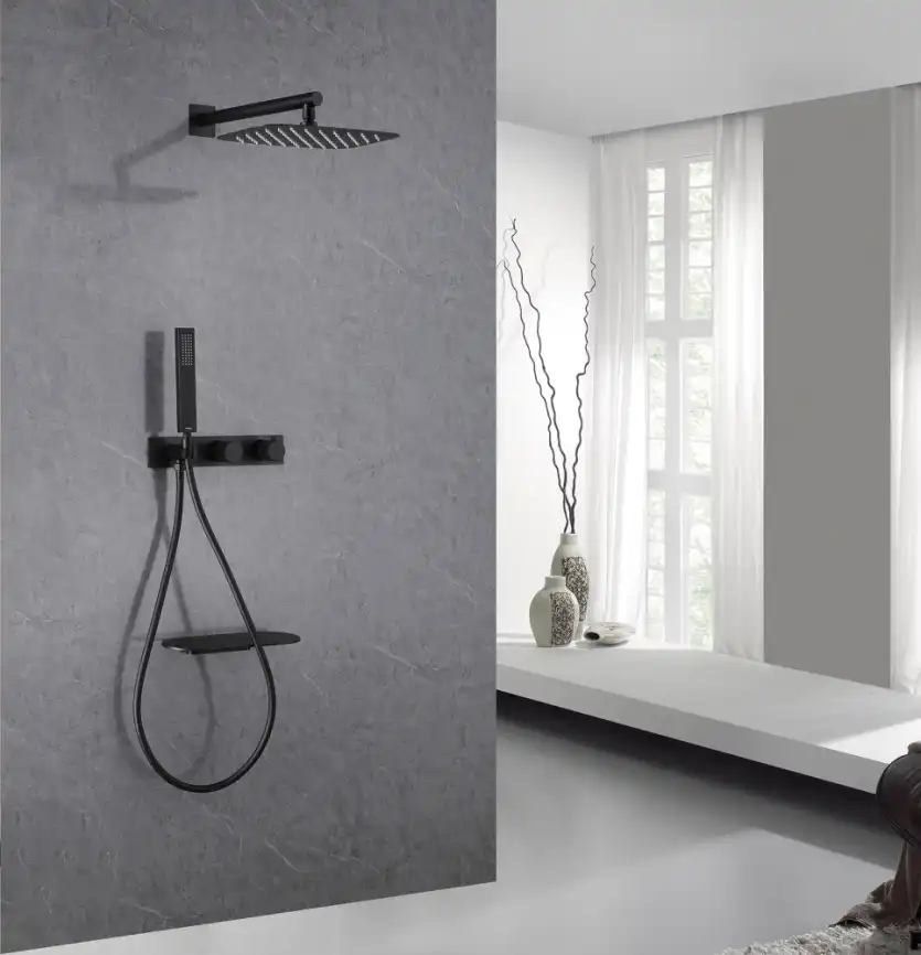 Душевая система ABBER Rund AF8750B скрытого монтажа с изливом, термостат, черная матовая фото 2