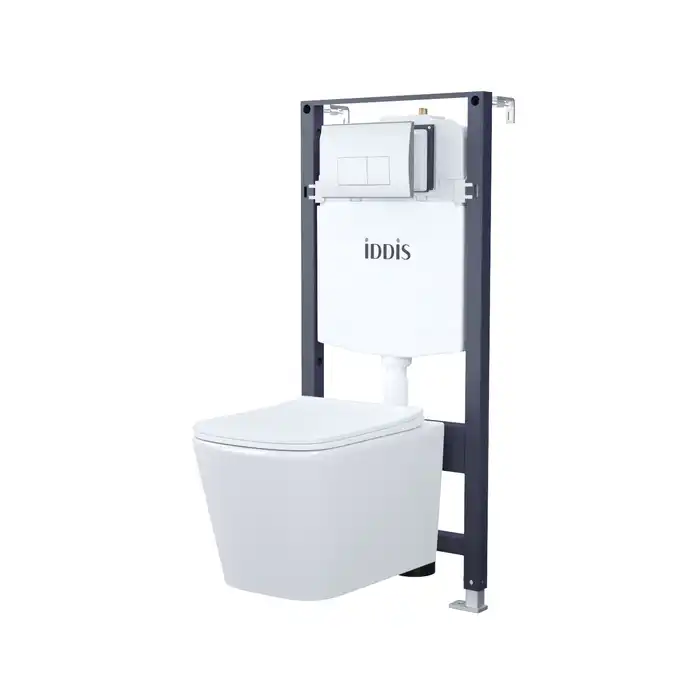 Комплект унитаза с инсталляцией IDDIS Basic BASBI01i73 с сиденьем микролифт и кнопкой смыва Хром фото 1
