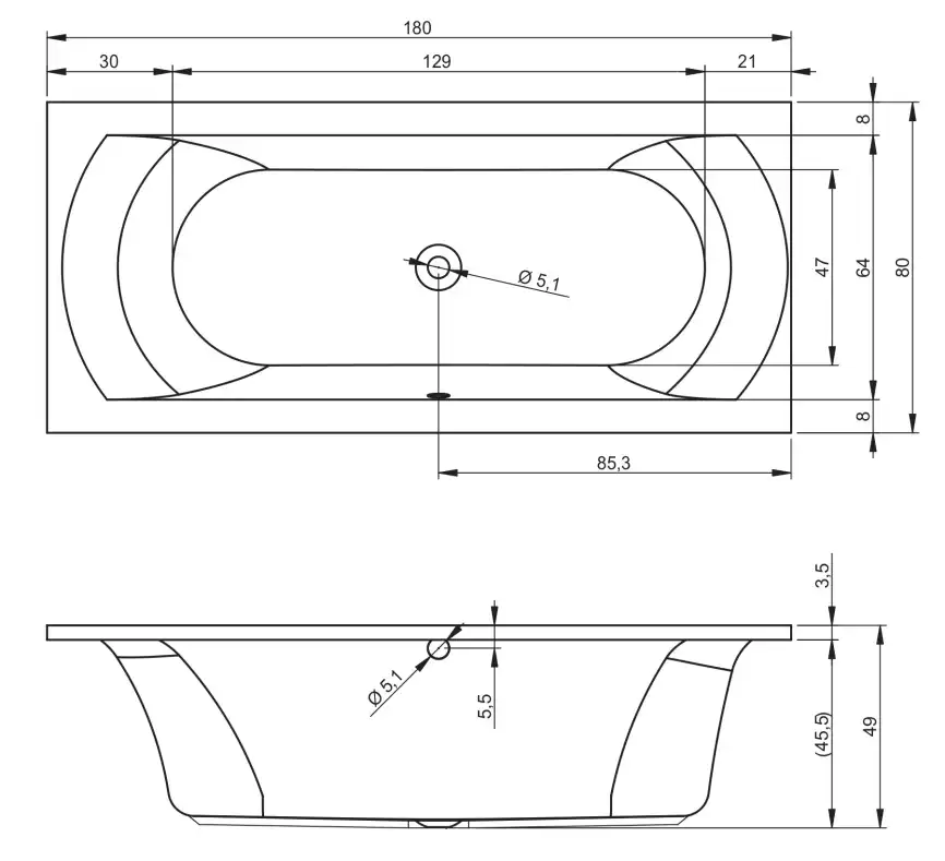 Акриловая ванна RIHO LIMA 180х80 прямоугольная B052001005 фото 6