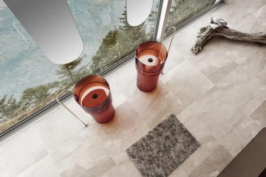 Раковина напольная ABBER KRISTALL 45х45х90 AT2701Opal-H, круглая, коричневая фото 2