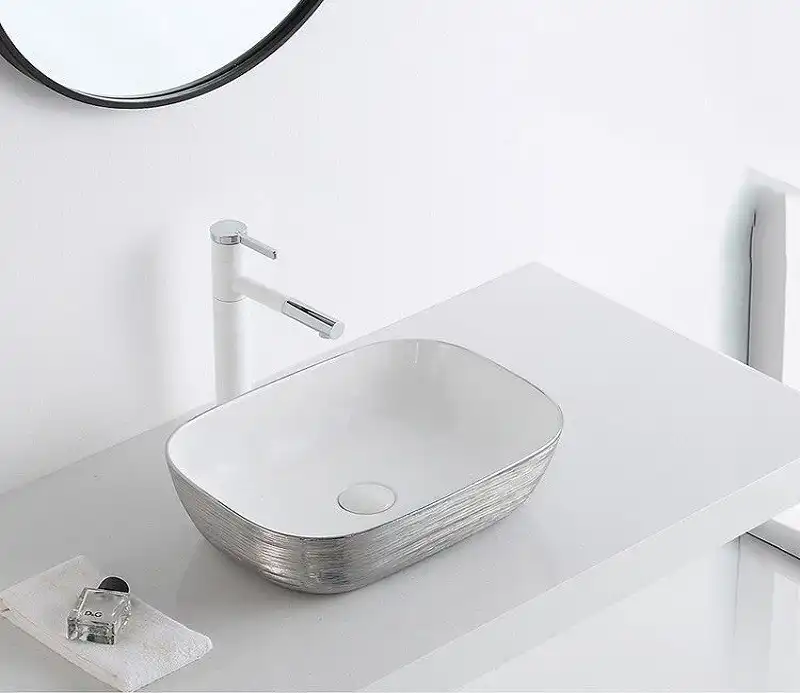 Раковина накладная CeramaLux 460х330х130 D1333H131, цвет Белый / Серый фото 8