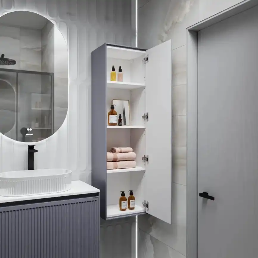 Шкаф-пенал для ванной Grossman Кристалл 35 подвесной, графит матовый (303543) фото 4