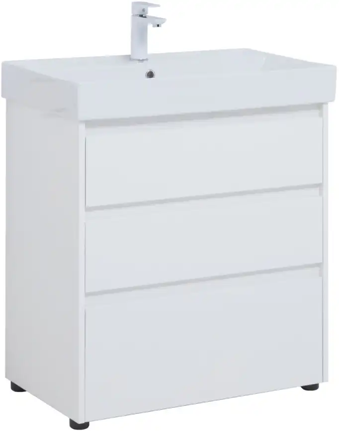 Тумба под раковину Aquanet Nova Lite 75 белый глянец (3 ящика) 302472 фото 1