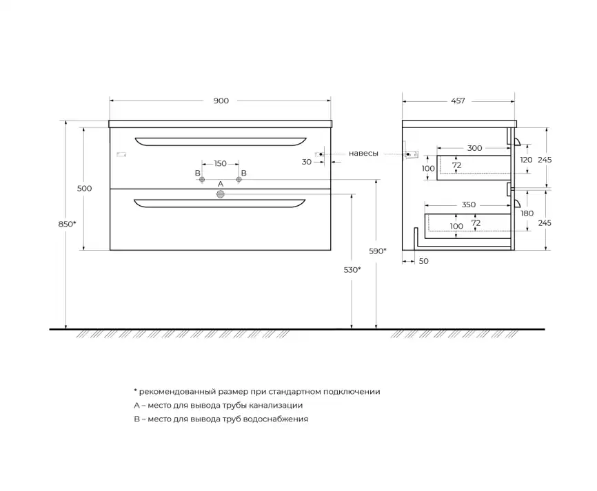 Тумба под раковину Cezares ECO-CER-N 90 см, ECO-CER-N-900-2C-SO-BL (без ручек), Bianco Lucido фото 2