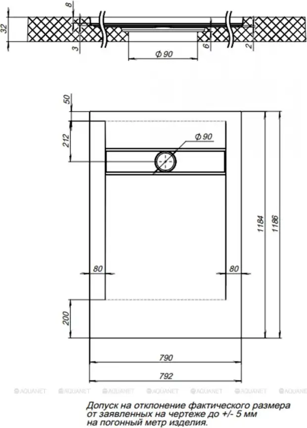 Душевой поддон Aquanet Pleasure 120х80 из искусственного камня 258890 Черный фото 3