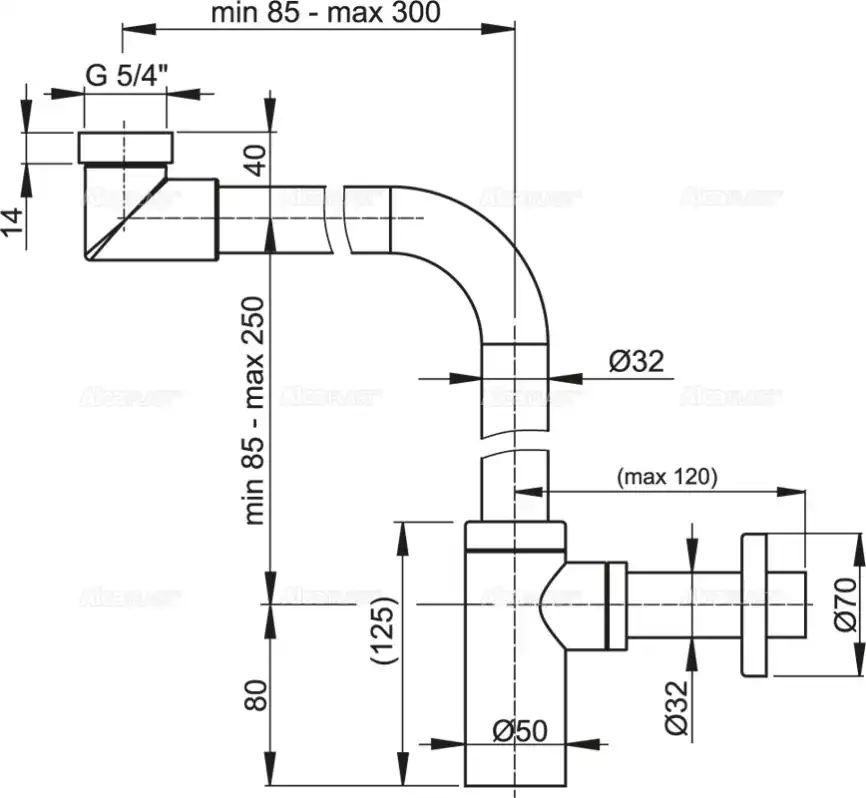 Сифон для раковины AlcaPlast A403 DESIGN D32 мм, цельнометаллический, экономящий пространство, хром фото 2