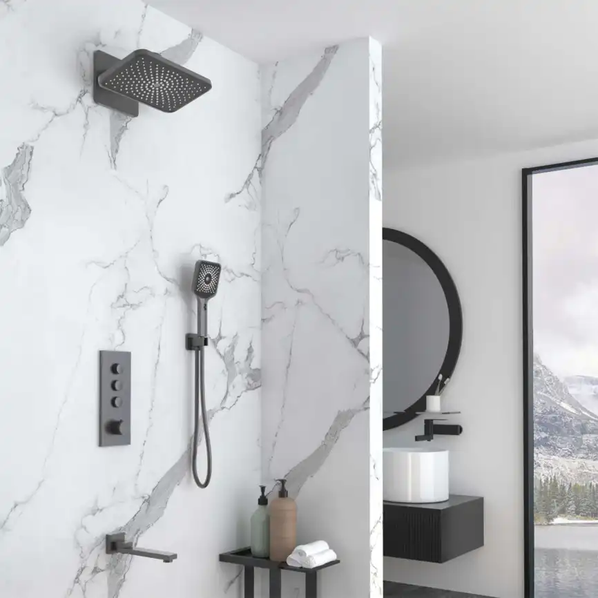 Душевая система  Vincea  VSFW-433TI4GM VSFW-433TI4GM  с термостатом, встраиваемая, вороненная сталь фото 1