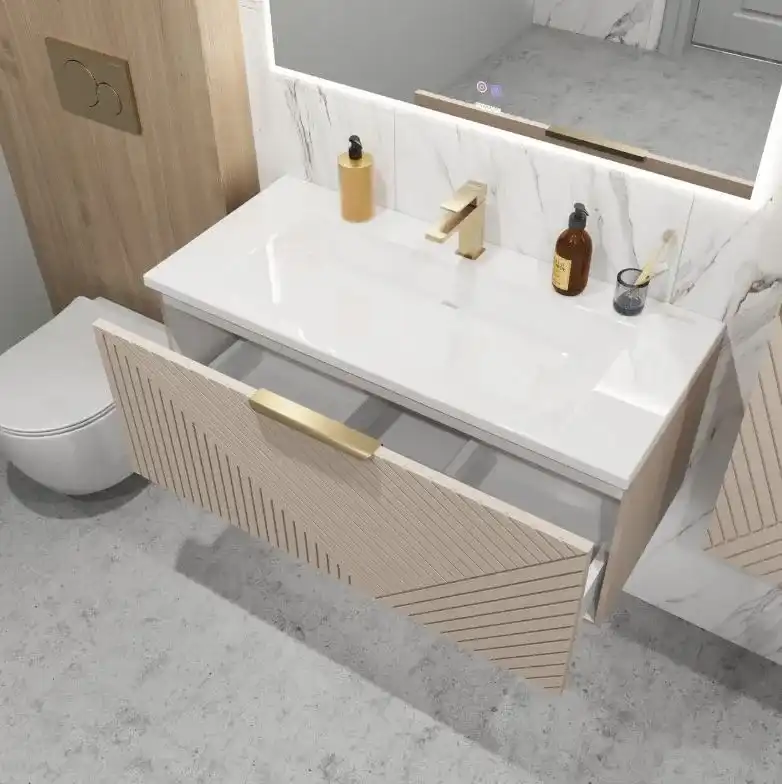 Тумба под раковину Grossman Блисс 100 подвесная, бежевый матовый (1010049) фото 5