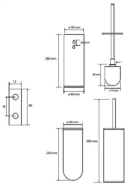 Ершик для унитаза подвесной/напольный щётка черная 9,5 см BEMETA HEMATIT 159313067 фото 2