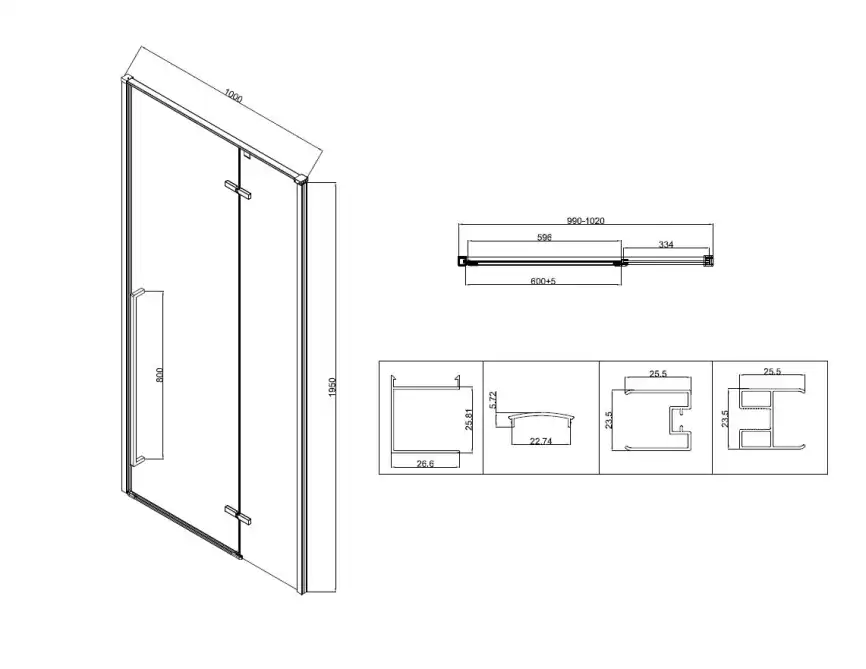Душевой уголок Vincea Slim-N 100х100 VSR-5SN1010CLGM, дверь распашная, профиль вороненая сталь, стекло прозрачное фото 2