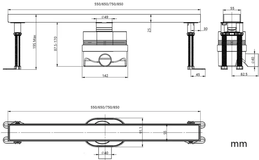 Душевой лоток Allen Brau Priority 9.50022.MG 850 графит браш фото 2