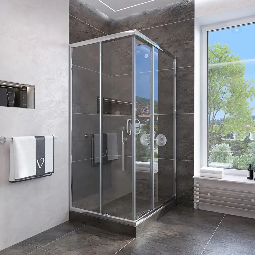 Душевой уголок Veconi Rovigo RV-113 90х90х185, профиль Хром, стекло прозрачное (RV113-90-01-C4) фото 1