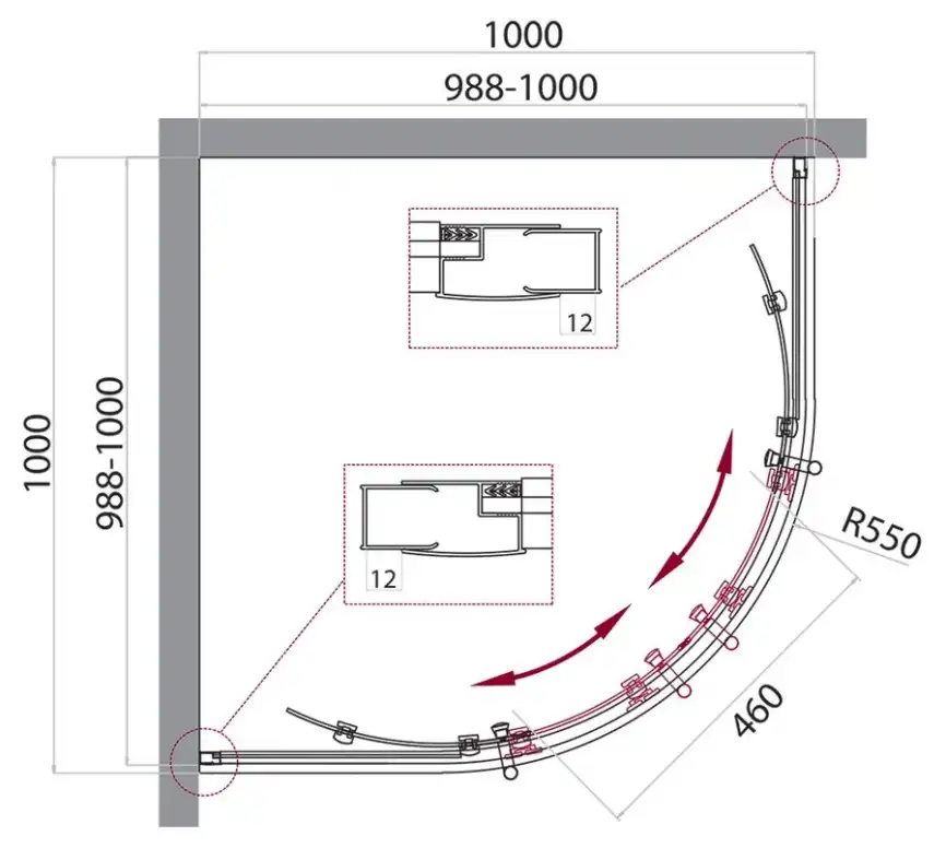 Душевой уголок BelBagno UNO-195-R-2-100-CH-CR профиль Хром стекло Рифленное фото 4