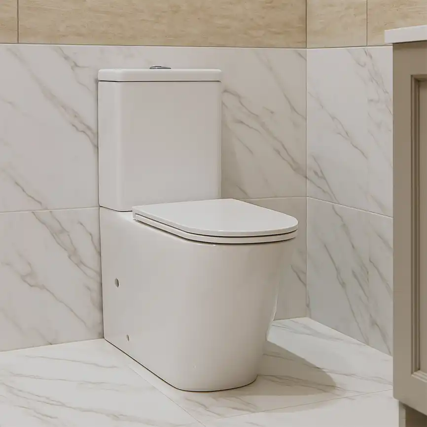 Унитаз-компакт Azario Quadro AZ-2175-1 напольный, безободковый, в комплекте с бачком и сиденьем микролифт, Белый глянцевый фото 14