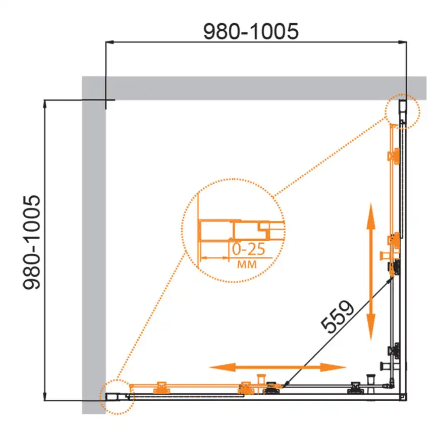 Душевой уголок CEZARES MOLVENO-A-2-100-C-GM-IV стекло Прозрачное, профиль Оружейная сталь фото 7
