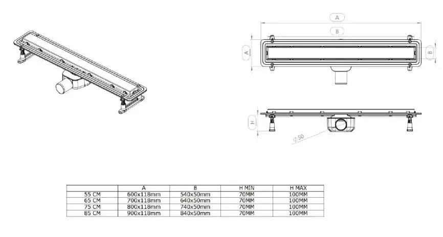 Душевой лоток Allen Brau Infinity 9.50003.SS 550 мм с решеткой под плитку, Хром матовый фото 2